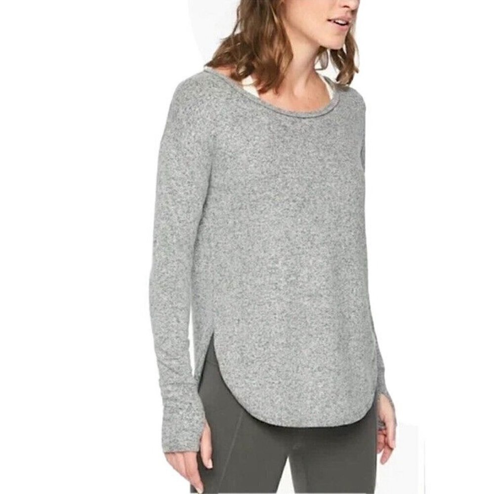 Athleta Women's Sz XS Gray Heathered Long Sleeve Thumb Holes Lombard Top